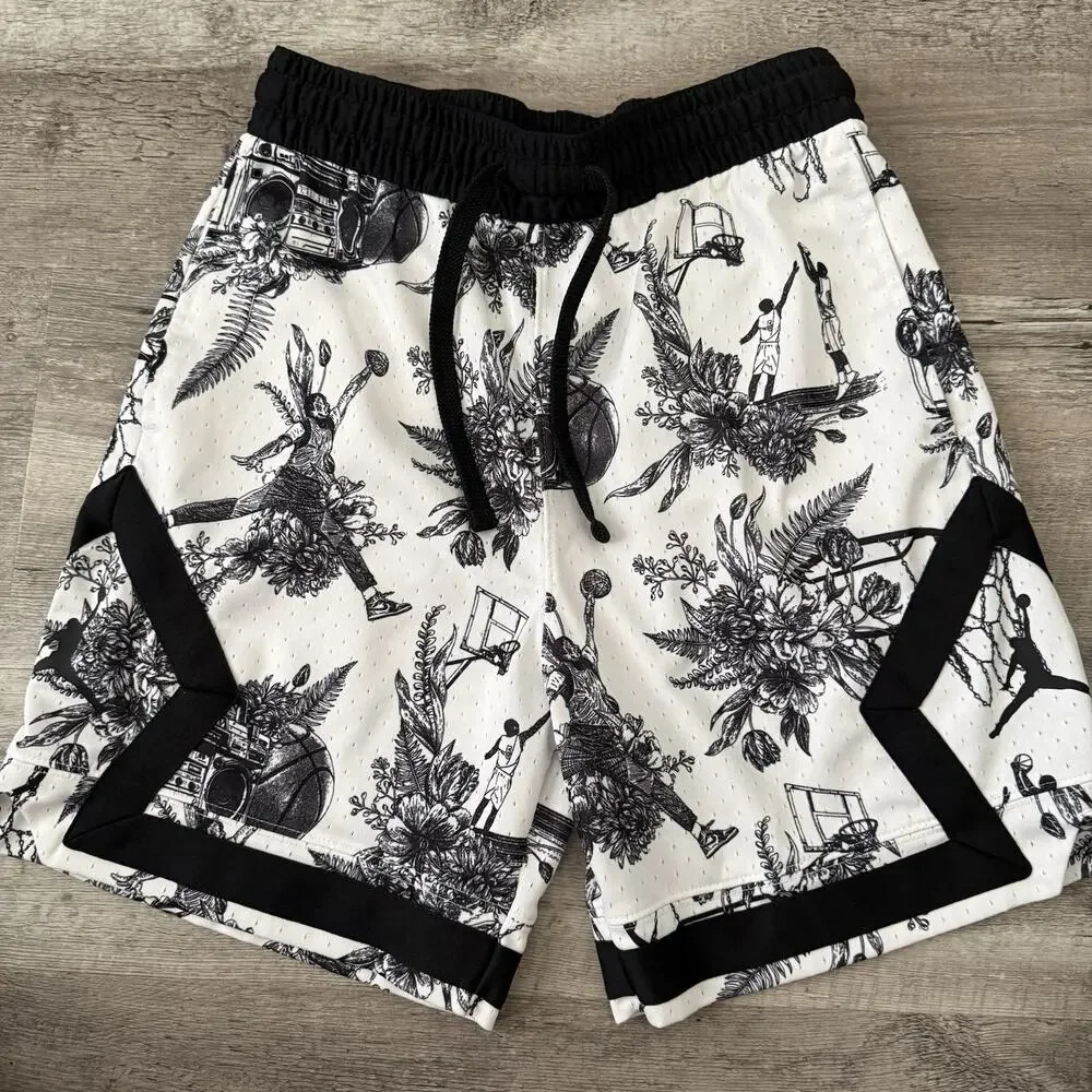 Jordan MJ Jumpman Shorts Mens Small White Floral Boombox Retro Basketball FV8614